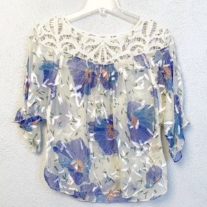 Anthropologie Sheer Floral Top Size 0